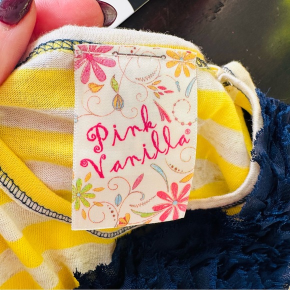 PinkVanilla Navy and Yellow Striped Kids Dress - Picture 8 of 9